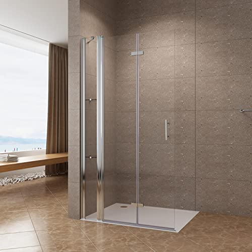 AQUABATOS® Falttür Duschtür mit Festteil 135 x 195 cm Duschwand Glas Faltbar Duschabtrennung Walk in Dusche 6 mm Echtglas mit Lotus Effekt Easy Clean Nanobeschichtung Drehfalttür fester Nebenteil von Aqua Batos