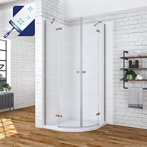 Duschkabine 90x90 cm Viertelkreis Pendeltür Duschwand Glas Runddusche Halbrund Dusche höhe 195 cm Radius 55 cm Klarglas mit Lotus-Effekt Nanobeschichtung von AQUABATOS