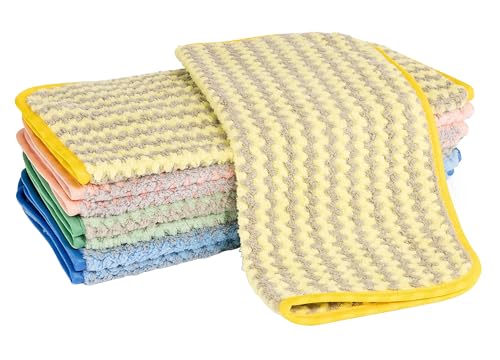 Aqua Clean Mikrofaser-Staubtücher, 8 Stück, Mehrfarbig mit Zick-Zack Muster, Gelb-Rosa-Grün-Blau von Aqua Clean