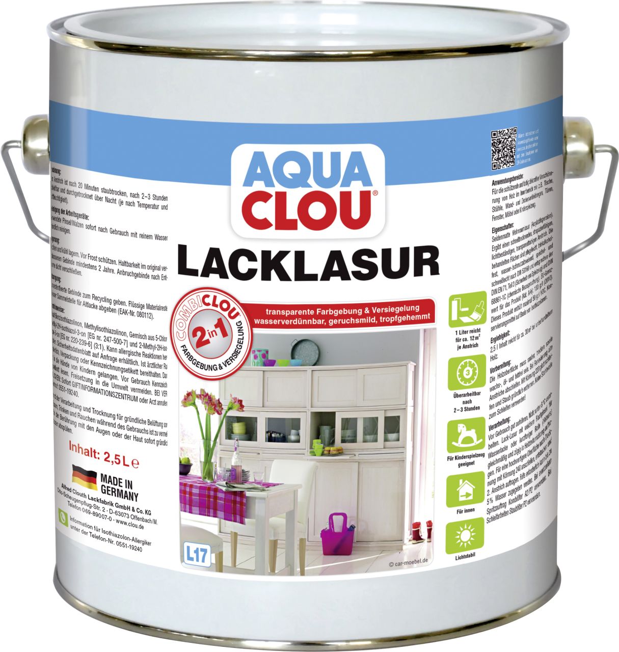 Aqua Clou Lacklasur L17 Nr.16 2,5 L weiß von Aqua Clou