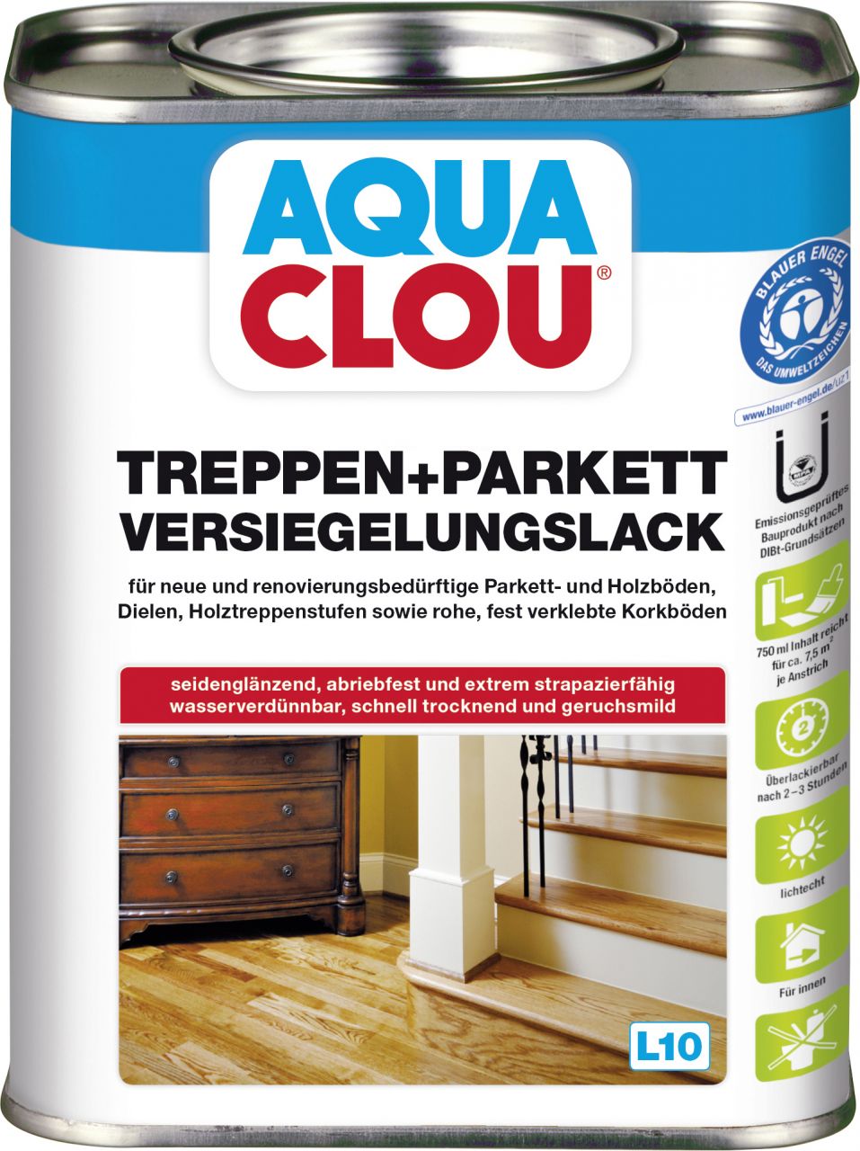 Aqua Clou Treppen-Parkettlack L10 750 ml seidenglänzend von Aqua Clou