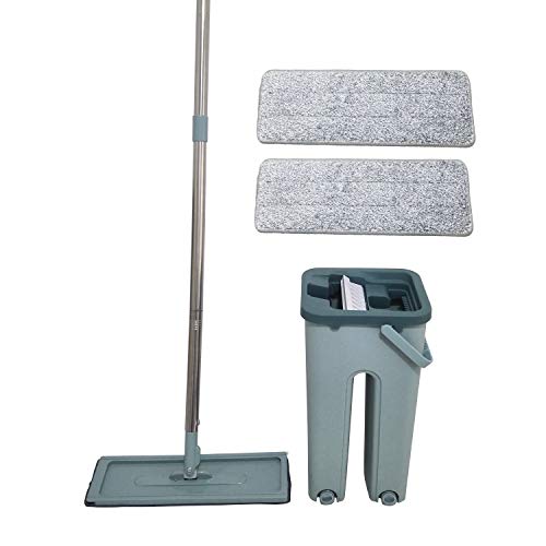 AquaLaser Easy Flat Mop – Reinigungs-Eimer mit 2 Fächern, mit Schwenkkopf-Besen und 2 Mikrofasertüchern von Aqua Laser