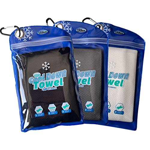 Cool Down Towel - Schwarz/Grau/Weiß - Kühlendes Handtuch 3er-Set - Kühlendes Handtuch für Sport, Wandern, Laufen, Tennis, Reisen, Fitness und Yoga - für den Hals - Airflip Cooling Towel von Aqua Laser