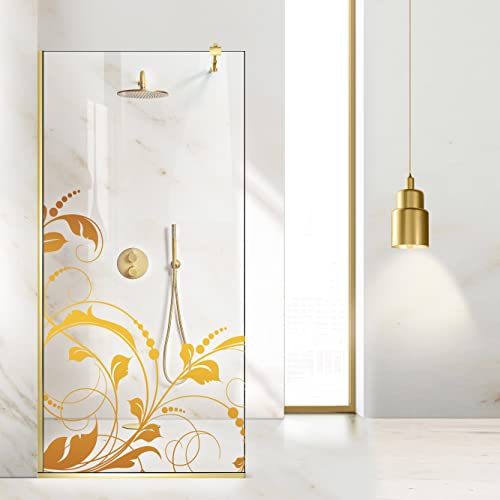 Aqua Roy Gold, Modell LA Vie Golden, Größe 100 cm ab 70/80/90/100/110/120, Walk in Duschwand 8 mm Klarglas mit NANO-beschichtetem sandgestrahltem Muster (100x195cm) von Aqua Roy The Shower