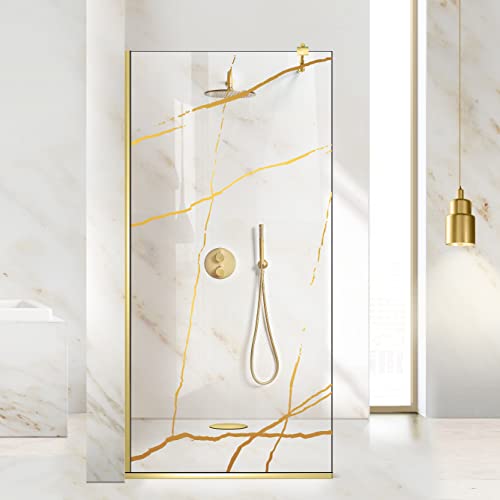 Aqua Roy Gold, Modell Marmor Golden, Größe 110 cm ab 70/80/90/100/110/120, Walk in Duschwand 8mm Klarglas mit NANO-beschichtetem sandgestrahltem Muster (110x195cm) von Aqua Roy The Shower