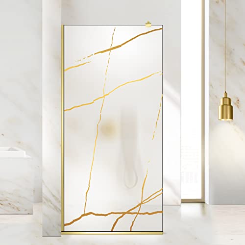 Aqua Roy Gold, Modell Marmor Golden, Größe 120 cm ab 70/80/90/100/110/120, Walk in Duschwand 8mm Satin Glas, mit NANO-beschichtetem sandgestrahltem Muster (120x195cm) von Aqua Roy The Shower