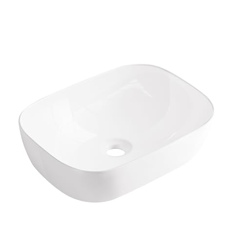 AQUAUNO Aufsatzwaschbecken NINA 47x33 cm Rechteckig – Weißes Keramik Waschbecken ohne Hahnloch und Überlauf – Sanitärkeramik Waschschale Bad von Aqua Uno