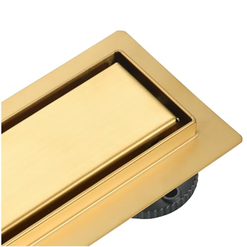 AQUAUNO Duschrinne 70 cm Gold – Bodenablauf aus gebürstetem Edelstahl – 2-in-1 befliesbar, super flach (52 mm) – Komplettset für bodengleiche Duschen im Badezimmer von Aqua Uno