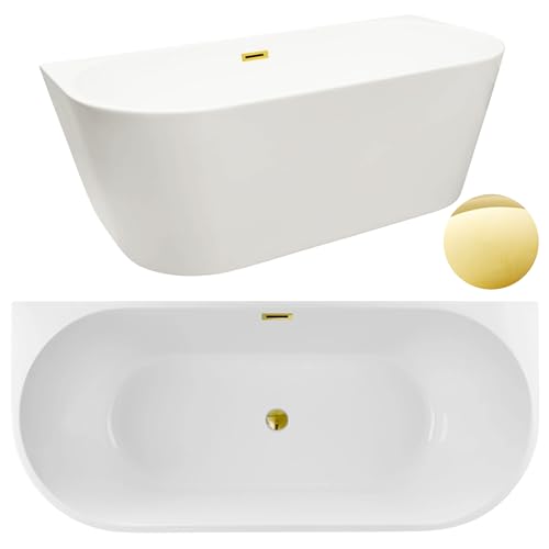 AQUAUNO Freistehende Acrylbadewanne 150x75 cm zur Wandmontage aus hochwertigem Sanitäracryl – mit Klick-Klack-Ablauf, Überlauf, Abdeckung, Ablaufgarnitur in Spiegelgold – Design Badewanne AQUAUNO Freistehende Acrylbadewanne 150x75 cm zur Wandmontage aus hochwertigem Sanitäracryl – mit Klick-Klack-Ablauf, Überlauf, Abdeckung, Ablaufgarnitur in Spiegelgold – Design Badewanne von Aqua Uno