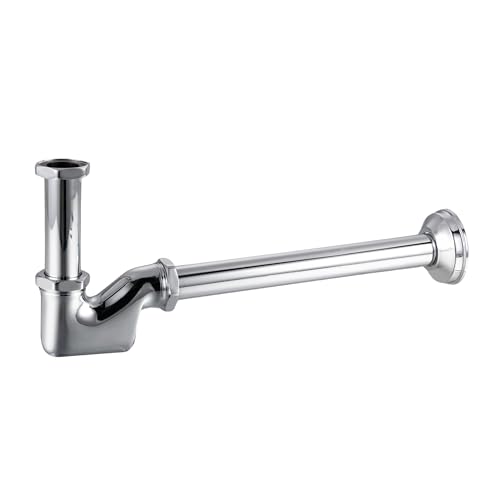 AQUAUNO Röhrensiphon Rund Chrom Messing G1 1/4 – Universal Design Bad Siphon für Waschbecken Wandanschluss Halbsiphon – Höhenverstellbar, Korrosionsbeständig, Geruchsverschluss, Einfach zu Montieren von Aqua Uno