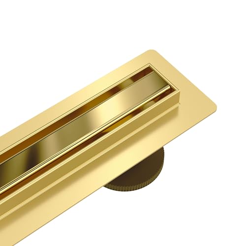 Aqua Uno Slim Edelstahl-Duschrinne 70 cm gold poliert – extra schmal – hohe Ablaufleistung (49 l/min) – mit 360° Drehsyphon – super flach (57 mm) – Komplettset für bodengleiche Duschen im Badezimmer von Aqua Uno
