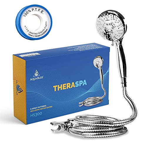 AquaBliss TheraSpa Handbrause,6 Modi Massage Duschkopf mit Schlauch Hochdruck zu sanftem Wassersparmodus,2.5 m Kein Verheddern Handbrause mit extra langem Schlauch & verstellbarer Halterung,Chrom AquaBliss TheraSpa Handbrause,6 Modi Massage Duschkopf mit Schlauch Hochdruck zu sanftem Wassersparmodus,2.5 m Kein Verheddern Handbrause mit extra langem Schlauch & verstellbarer Halterung,Chrom von AquaBliss