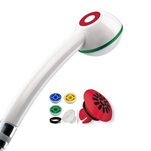 Duschkopf SwissClima ITALIA TOP! Kräftig für mehr Druck, zB Durchlauferhitzer und weniger Wasser: verkalkungsfreie Handbrause, Regenstrahl-Aufsatz, 3 Reduzierer, SwissMade von AquaClic