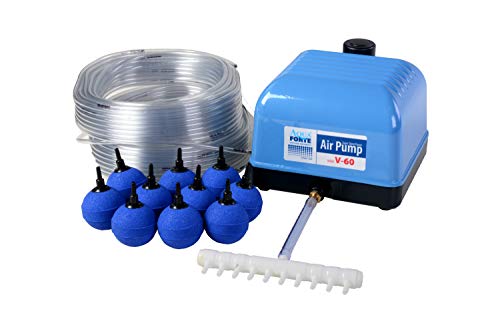 AquaForte Hi-Flow V-60 Luftpumpenset, Komplettset mit Luftverteilern, 50 m Schlauch 4 x 6 mm und 10 Luftsteinen 5 cm, Kapazität bei 2 Meter 40 Liter pro Minute, Maximaler Teich 36 m3 AquaForte Hi-Flow V-60 Luftpumpenset, Komplettset mit Luftverteilern, 50 m Schlauch 4 x 6 mm und 10 Luftsteinen 5 cm, Kapazität bei 2 Meter 40 Liter pro Minute, Maximaler Teich 36 m3 von AquaForte