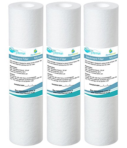 3x AquaHouse 10" Zoll Sediment Wasserfilter für Umkehrosmose, Wassermast & Partikelfilter, passend für Standard 10" Filtergehäuse - 5 Mikron von AquaHouse