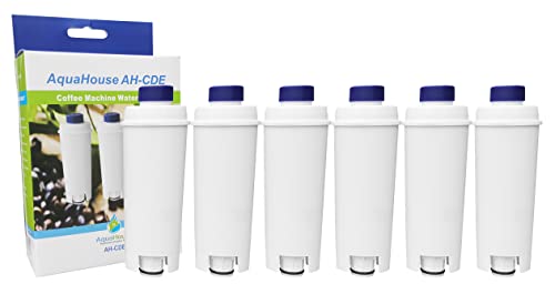 6 x AH-CDE kompatible Wasserfilter für DeLonghi Espresso und Bean to Cup-Maschinen, DLSC002, SER3017, 5513292811, 9310926, 8004399327252 von AquaHouse
