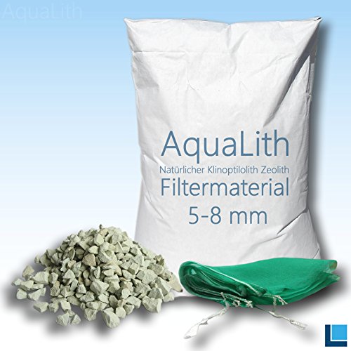 AquaLith 25 KG ZEOLITH Filtermaterial 5-8 mm + 2 x Filtersäcke XL 43x60 cm für Koiteiche, Gartenteiche, Zierteiche und Schwimmteiche von AquaLith