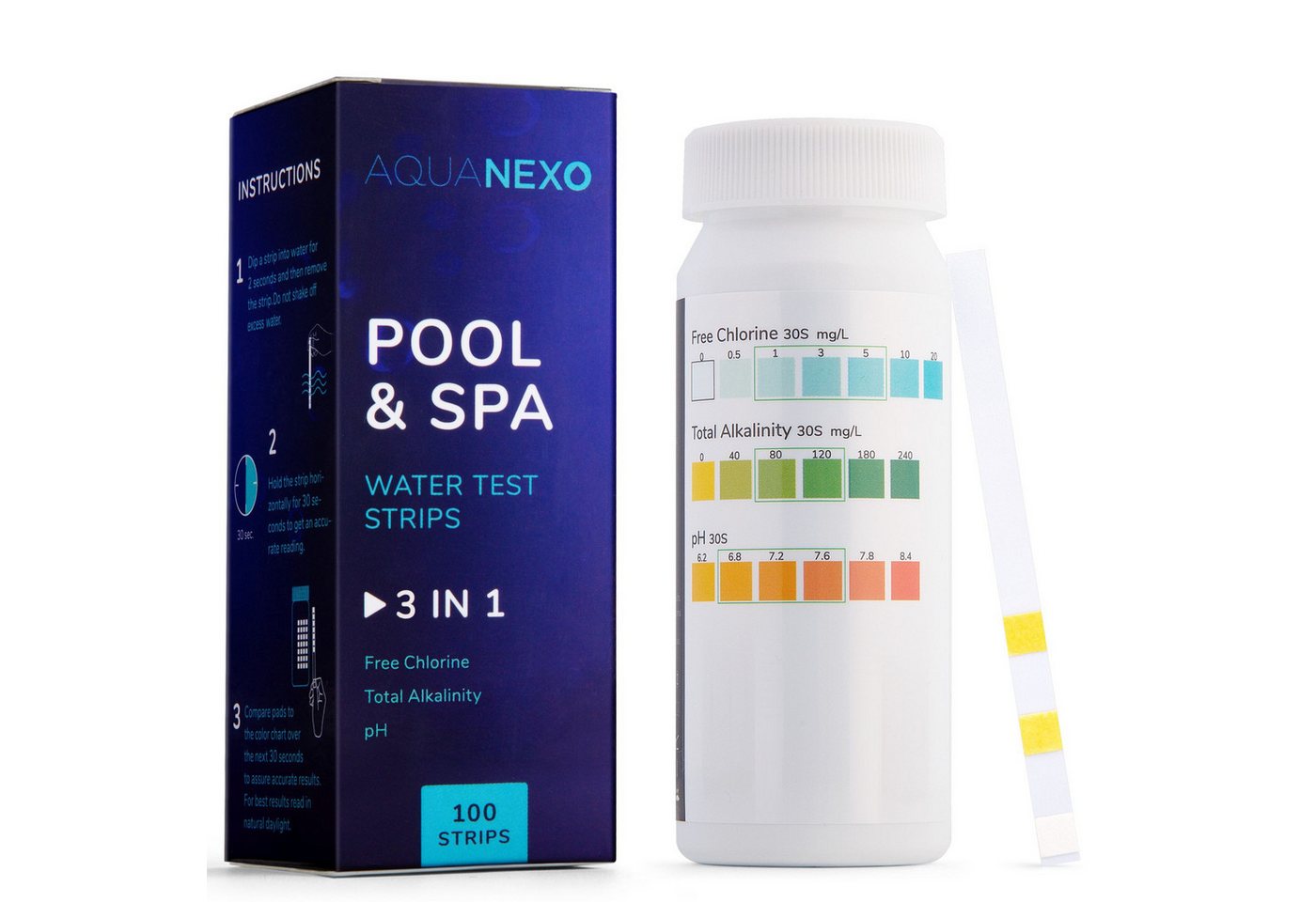 AquaNexo Pool-Wassertest Aquanexo Pool Teststreifen 3-in-1 pH und Chlor Wassertester 100 st. AquaNexo Pool-Wassertest Aquanexo Pool Teststreifen 3-in-1 pH und Chlor Wassertester 100 st. von AquaNexo