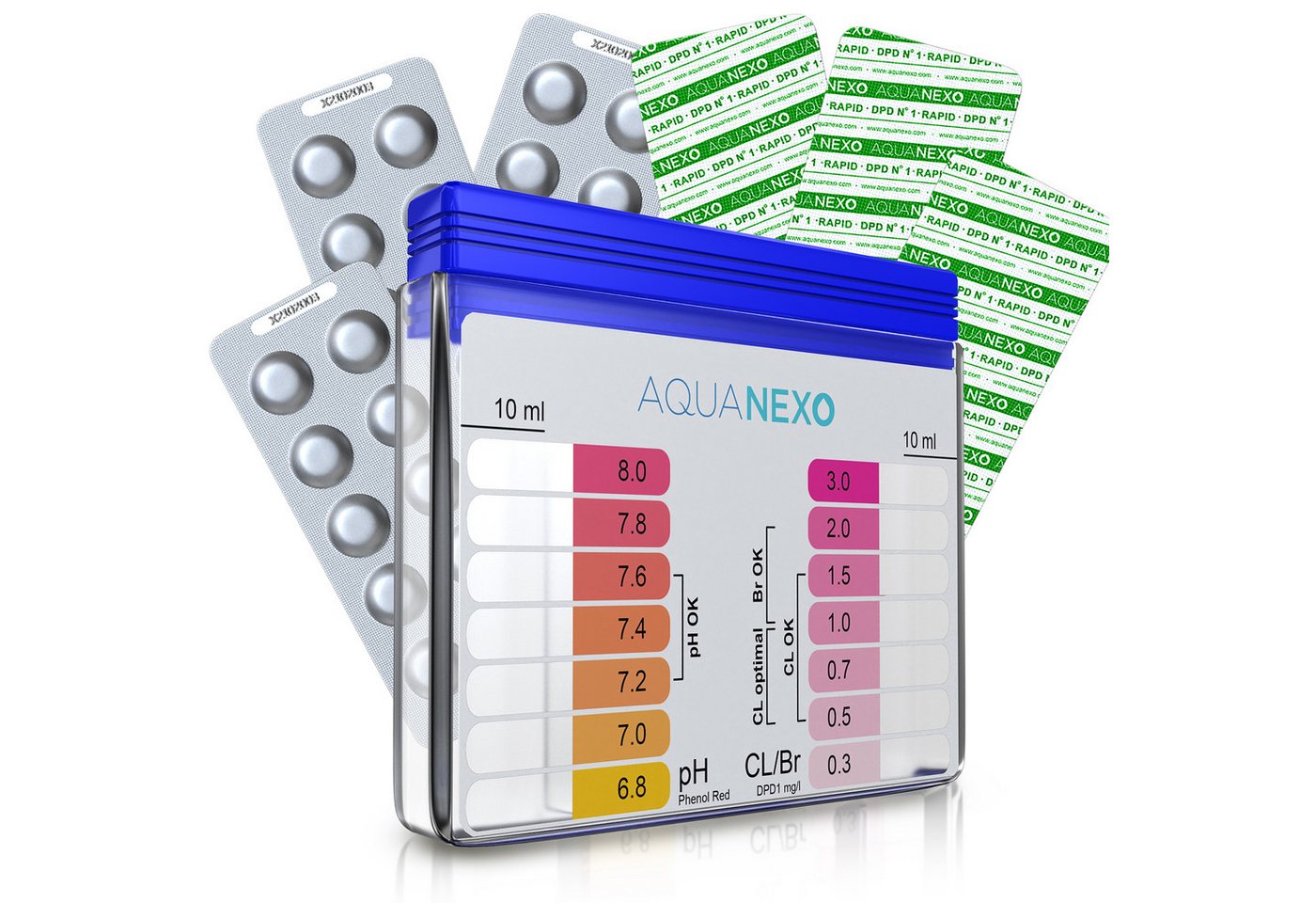 AquaNexo Pool-Wassertest Pool Tester pH und Chlor inkl. 60 Pool Testtabletten von AquaNexo