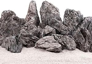 AquaOne Aquarium Steine Mini Landschaft Set I Natursteine Seiryu Mix I Steine Gr.M-XXL I Aquascaping Gestein I Felsen Dekoration I Pagode Rückwand Aquascape Deko grau (20 kg) von AquaOne