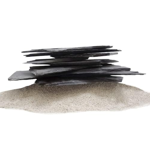 AquaOne Aquarium Steine Schieferplatten I Natursteine 25kg schwarz-grau I 10-30 cm pro Stein I Aquascaping Schiefer Gestein Dekoration Terrarium von AquaOne