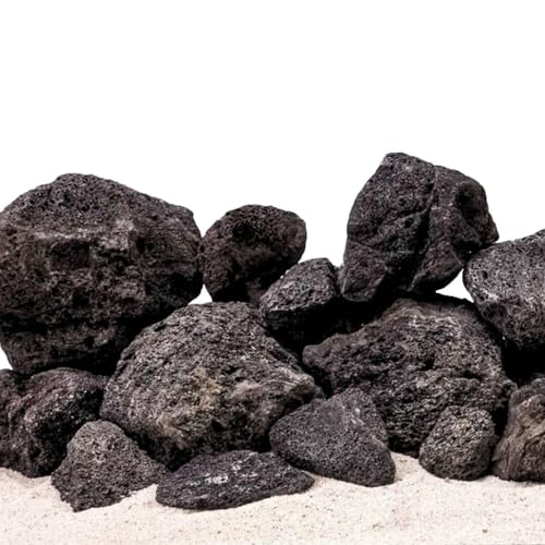 AquaOne Aquarium Steine Schwarze Lavasteine I Natursteine Lava 15kg Mix Größe M-XL I Aquascaping Gestein für Tank I Lavagestein Dekoration Aquascape Deko von AquaOne