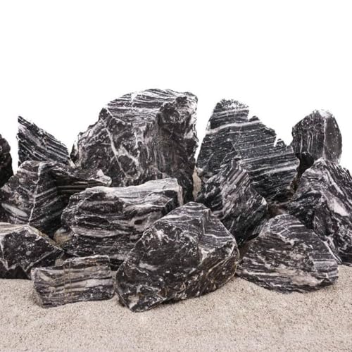 AquaOne Aquarium Steine Zebrasteine I Natursteine 10 kg Mix Gr.M-L 0,8-1,2kg 2,3-2,7kg I Aquascaping Gestein Schwarz Dekoration Terrarium Nanobecken Landschaft von AquaOne