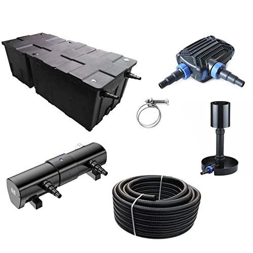 AquaOne Kammerfilter Set mit Teichpumpe und Wasserklärer I Filteranlage CBF-550 B für einen Teich bis 90.000 Liter I Komplettset mit UVC Klärer 110W Eco Pumpe 70 Watt Skimmer Teichschlauch Nr.81 von AquaOne
