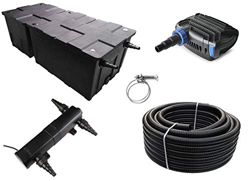 AquaOne Kammerfilter Set mit Teichpumpe und Wasserklärer I Filteranlage CBF-550 B für einen Teich bis 90.000 Liter I Komplettset mit UVC Klärer 36W Eco Pumpe 30 Watt Teichschlauch Nr.78 von AquaOne