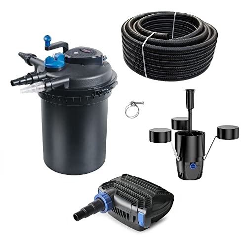 AquaOne Teichfilter Set mit Teichpumpe I Filteranlage CPF-10000 für einen Teich bis 12.000 Liter I Komplettset mit UV Lampe Eco Pumpe 20 Watt Skimmer Teichschlauch Nr.22 von AquaOne