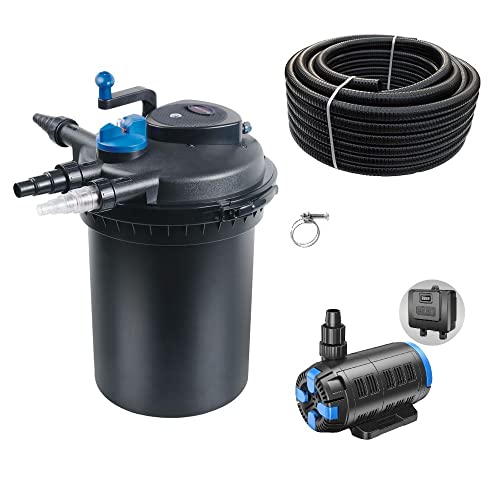 AquaOne Teichfilter Set mit Teichpumpe I Filteranlage CPF-10000 für einen Teich bis 12.000 Liter I Komplettset mit UV Lampe regelbare Eco Pumpe 18-80 Watt Teichschlauch Nr.23 von AquaOne