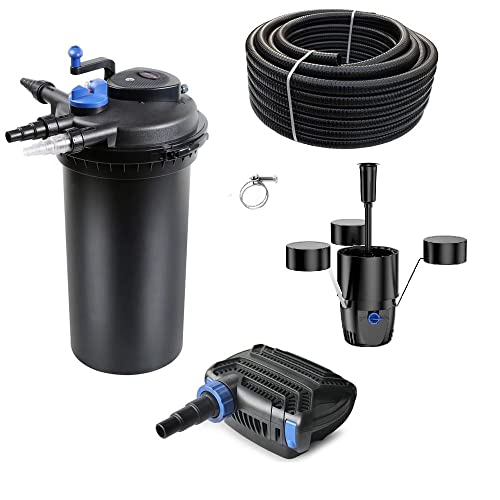 AquaOne Teichfilter Set mit Teichpumpe I Filteranlage CPF-15000 für einen Teich bis 30.000 Liter I Komplettset mit UV Lampe Eco Pumpe 30 Watt Skimmer Teichschlauch Nr. 30 von AquaOne
