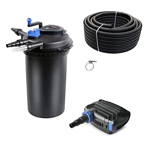 AquaOne Teichfilter Set mit Teichpumpe I Filteranlage CPF-15000 für einen Teich bis 30.000 Liter I Komplettset mit UV Lampe Eco Pumpe 30 Watt Teichschlauch Nr. 29 von AquaOne