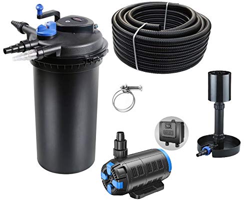 AquaOne Teichfilter Set mit Teichpumpe I Filteranlage CPF-15000 für einen Teich bis 30.000 Liter I Komplettset mit UV Lampe regelbare Eco Pumpe 18-80 Watt Skimmer Teichschlauch Nr.32 von AquaOne