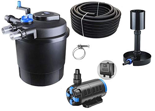 AquaOne Teichfilter Set mit Teichpumpe I Filteranlage CPF-20000 für einen Teich bis 40.000 Liter I Komplettset mit UV Lampe regelbare Eco Pumpe 37-180 Watt Skimmer Teichschlauch Nr.40 von AquaOne