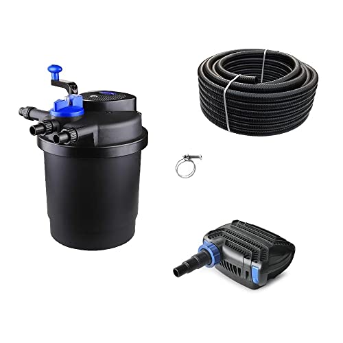 AquaOne Teichfilter Set mit Teichpumpe I Filteranlage CPF-2500 für einen Teich bis 6.000 Liter I Komplettset mit UV Lampe Eco Pumpe 10 Watt Teichschlauch Nr.17 von AquaOne