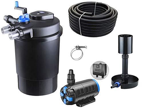 AquaOne Teichfilter Set mit Teichpumpe I Filteranlage CPF-30000 für einen Teich bis 60.000 Liter I Komplettset mit UV Lampe regelbare Eco Pumpe 37-180 Watt Skimmer Teichschlauch Nr.48 von AquaOne