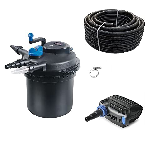 AquaOne Teichfilter Set mit Teichpumpe I Filteranlage CPF-5000 für einen Teich bis 8.000 Liter I Komplettset mit UV Lampe Eco Pumpe10 Watt Teichschlauch Nr.19 von AquaOne