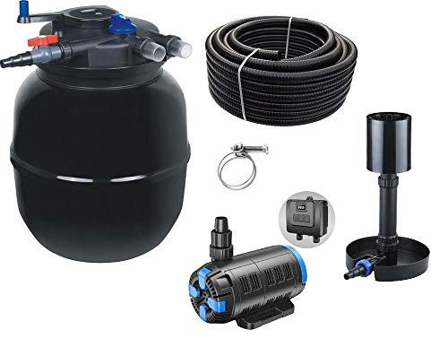 AquaOne Teichfilter Set mit Teichpumpe I Filteranlage CPF-50000 für einen Teich bis 80.000 Liter I Komplettset mit UV Lampe regelbare Eco Pumpe 37-180 Watt Skimmer Teichschlauch Nr.56 von AquaOne
