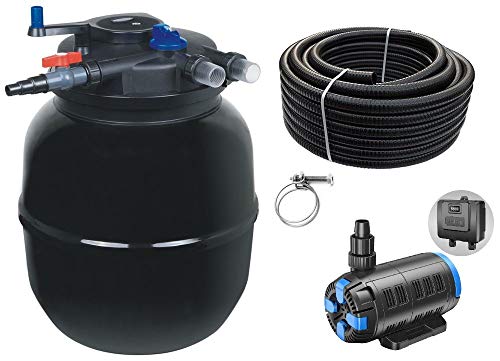 AquaOne Teichfilter Set mit Teichpumpe I Filteranlage CPF-50000 für einen Teich bis 80.000 Liter I Komplettset mit UV Lampe regelbare Eco Pumpe 37-180 Watt Teichschlauch Nr.55 von AquaOne