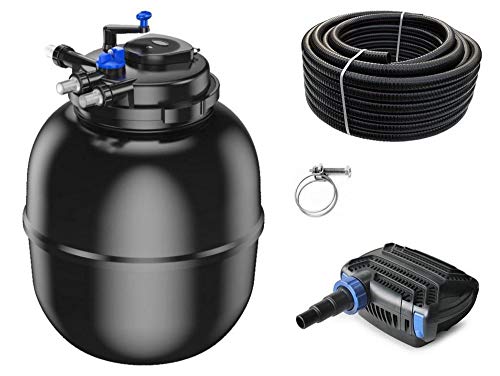 AquaOne Teichfilter Set mit Teichpumpe I Filteranlage CPF-75000 für einen Teich bis 100.000 Liter I Komplettset mit UV Lampe Eco Pumpe 100 Watt Teichschlauch Nr.61 von AquaOne