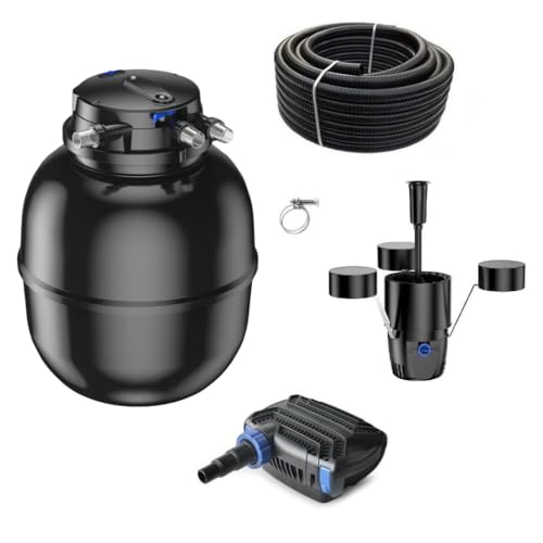 AquaOne Teichfilter Set mit Teichpumpe I Filteranlage CPU-75000 für einen Teich bis 100.000 Liter I Komplettset mit UV Lampe Eco Pumpe 100 Watt Skimmer Teichschlauch Nr. 66 von AquaOne