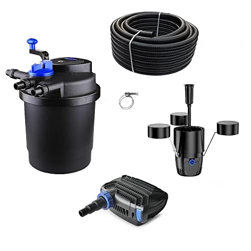 AquaOne Teichfilter mit Teichpumpe I Filteranlage CPF-2500 für einen Teich bis 6.000 Liter I Komplettset mit UV Lampe Eco Pumpe 10 Watt Skimmer Teichschlauch Nr.18 von AquaOne