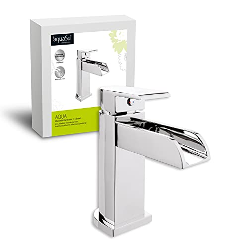 aquaSu® 78761 1 Einhandmischer Aqua für Waschtisch | Wasserfall | Schwallauslauf | Chrom | Wasserhahn | Einhebelmischer | Armatur von aquaSu