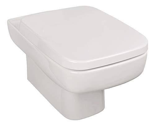 AquaSu Eckiges Wand-WC Set Cubo 2.0 | weiß | schmutzabweisende Clean-Beschichtung | Tiefspüler mit waagerechtem Abgang | Hänge-Toilette mit WC-Sitz und Schallschutz | Sanitärkeramik | 56863 0 von aquaSu