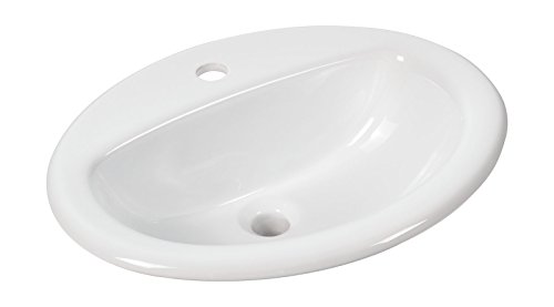 'aquaSu® Einbau-Waschbecken aVondo 55 cm, formschönes Design, Sanitärkeramik weiß, Waschbecken 55 x 43,5 cm, Hahnloch mittig, in Platte integrierbar, Made in EU, 572088 von aquaSu