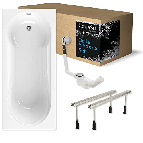 'aquaSu® Komplettset Acryl-Badewanne 180 x 80 cm | mit integriertem Duschbereich | Körperform | höhenverstellbare Wannenfüße | Excenter-Ablaufgarnitur | Badewannen-Set | Weiß | 83208 3 von aquaSu