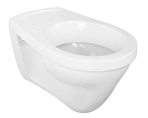 aquaSu® Wand WC Universal weiß, Flachspül WC mit Stufe, Hänge-Toilette, Abgang waagerecht, 52 cm Ausladung, Toilette wandhängend, Sanitärkeramik weiss, 563444 von aquaSu