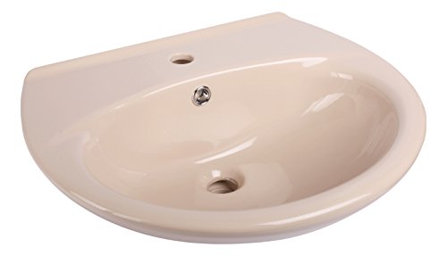 'aquaSu® Waschtisch 65 cm | Halbrundes Keramik Waschbecken | Sanitärfarbe Bahmababeige | Breite 65 cm | Tiefe 54 cm | Handwaschbecken mit Überlaufschutz | Badezimmer | Bad | Nostalgie | 56142 6 von aquaSu