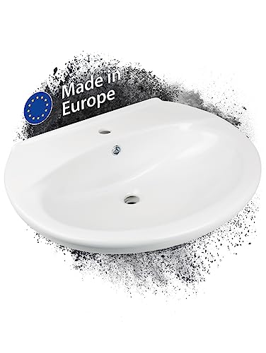 AquaSu Waschtisch Aveiro | 65 cm | Weiß | Waschbecken | Waschplatz | Keramik | Bad | Badezimmer | Gäste-WC | Mit Überlaufschutz von aquaSu